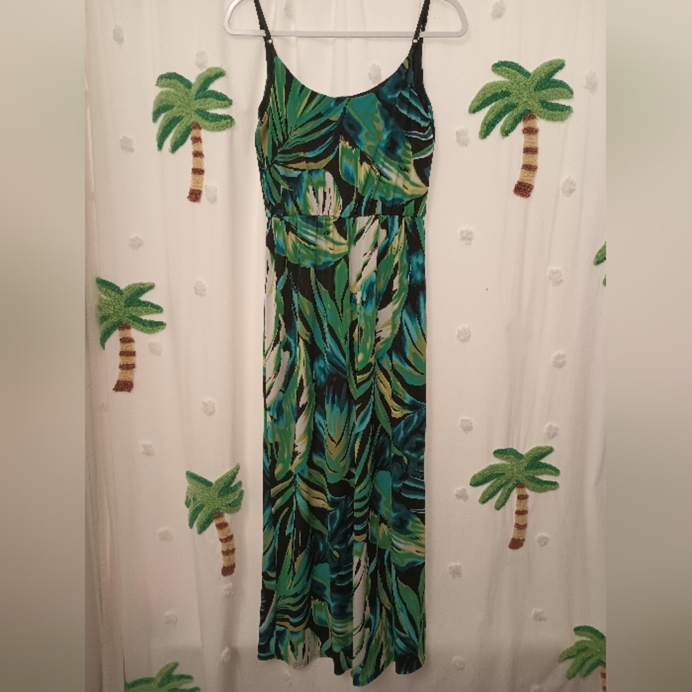 Tropical Leaf Print Maxi Dress